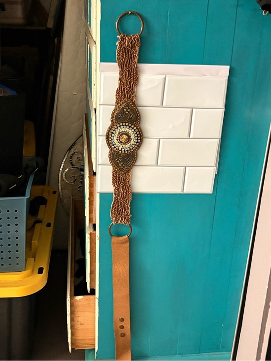 Boho Beaded Statement Belt - Brown with Turquoise & Cream Accents main image 6